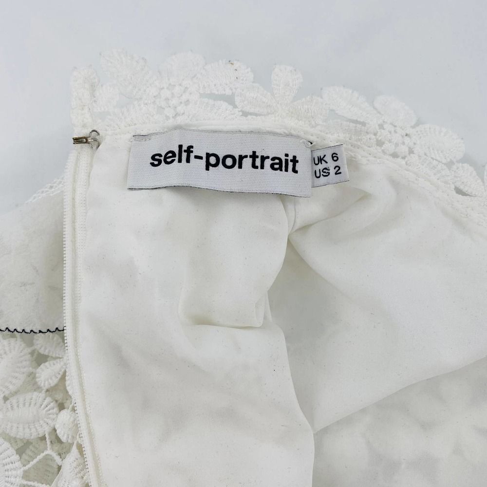 Self-Portrait Flounce Short Sleeve Daisy-Patterned Lace Mock Neck Blouse Size 2 - Picture 7 of 11